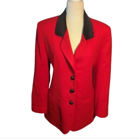 Bloomingdales classic Red wool riding coat equestrian style long blazer sz 8 - Picture 1 of 11